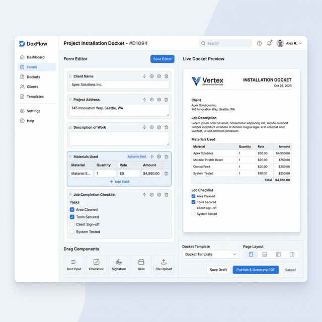Digital Dockets & PDF generation Interface